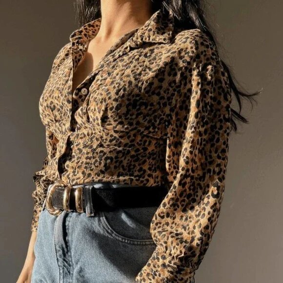 Zara Trf Collection Leopard Print Button Down Blouse Size XL - Picture 3 of 12